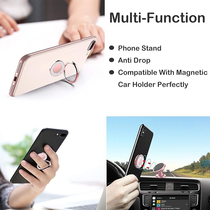 Cell Phone Ring Holder Stand, Cell Phone Grip Holder, Adhesive Phone Grip for Phones and Cases. (Glitter Rose Gold)