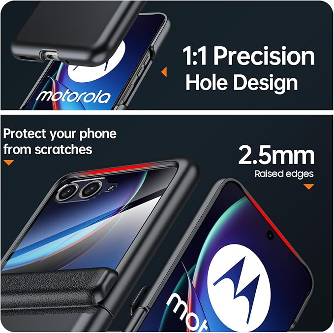 for Motorola Razr Plus 2023 case, Built-in Screen Protector & Hinge Protection & Ultra Thin Matte PC Shockproof Phone Cover Smartphone Case for Moto Razr Plus 2023 (Black)