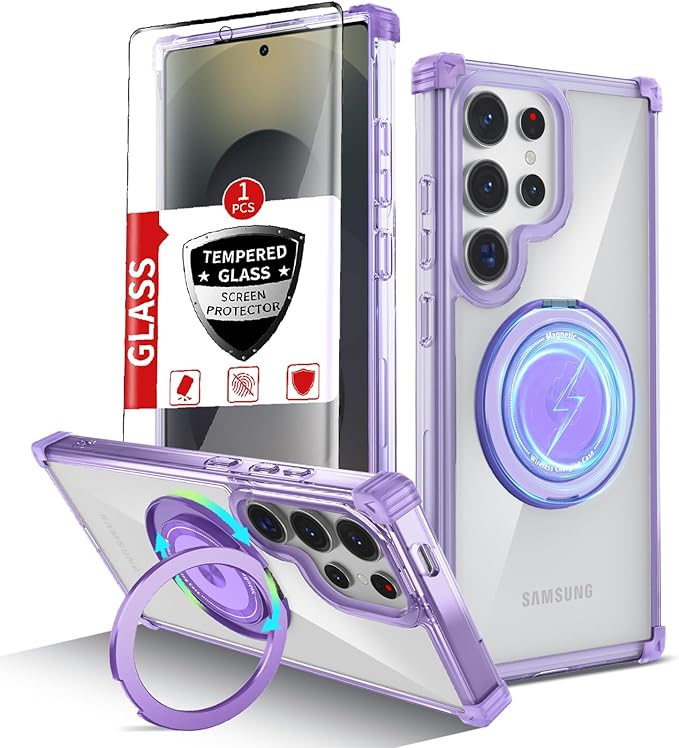 for Samsung Galaxy S25 Ultra Case Compatible with MagSafe Magnetic,with Screen Protector,with Kickstand Ring Military Grade Drop Heavy Duty Protection Shockproof for S25Ultra Phone Case Purple