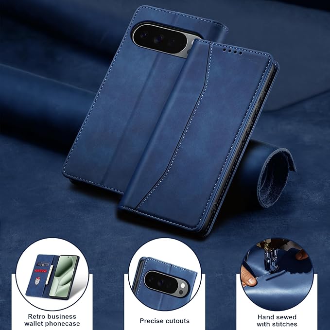 Jasonyu Flip Wallet Case for Google Pixel 10 Pro XL 5G,Leather Magnetic Folio Cover with Card Holder,Kickstand - TPU Shockproof Durable Protective Phone Case,Blue