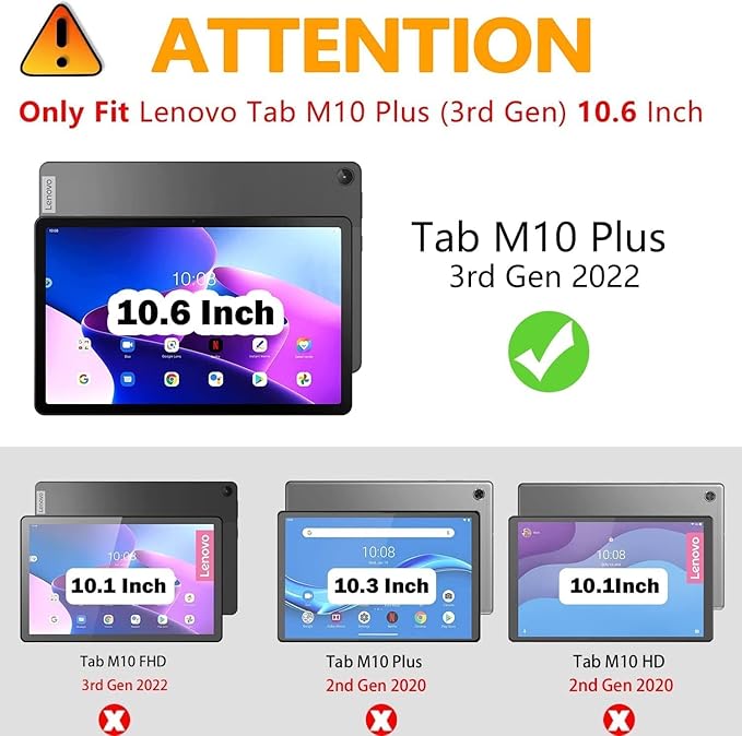 Herize Case for Tab M10 Plus Gen 3 with Screen Protector | Lenovo M10 Plus Case TB125FU/TB128FU/TB128XU with 360 Swivel Stand and Hand Strap | Heavy Duty Blue Cover