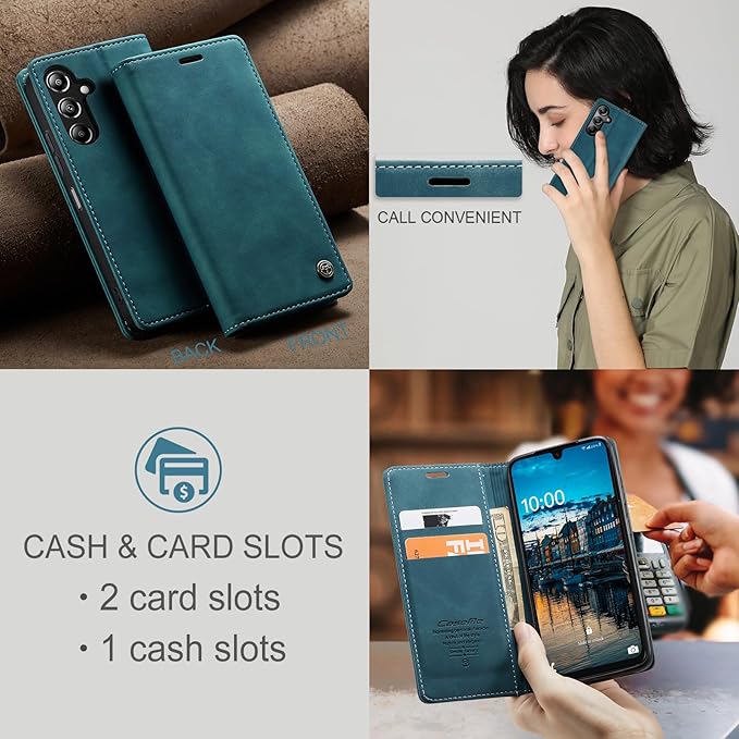 for Samsung Galaxy A16 5G Case, Flip Wallet Leather Case with Card Holder Magnetic Closure Shockproof Kickstand Protective Phone Cases Cover for Galaxy A16 5G / A16 4G, Blue-Green