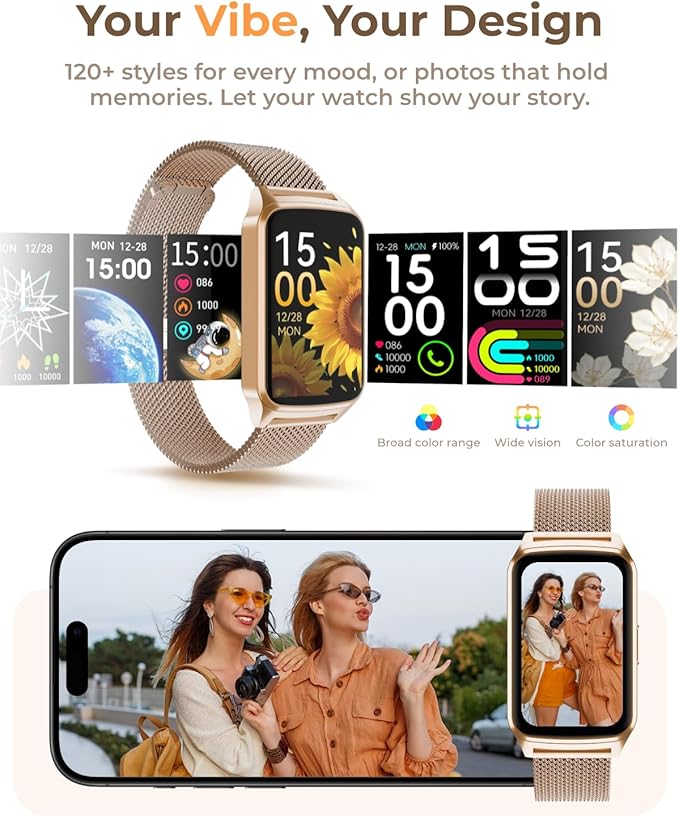 Fitness Tracker Watch for Women Men, Step Counter Work For iPhone and Android, IP68 Waterproof, Activity Track with Calorie, Sleep Monitor, 110+ Sports Modes Pedometer Smart Smartwatch (Gold, 1.57)