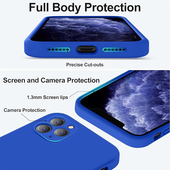 Vooii Compatible with iPhone 11 Pro Case, Upgraded Liquid Silicone with [Flat Edges] [Camera Protection] [Soft Anti-Scratch Microfiber Lining] Phone Case for iPhone 11 Pro 5.8 inch - Klein Blue