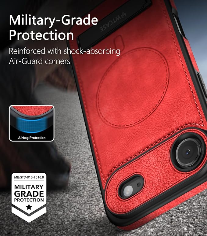 Magnetic for iPhone Air Leather Case,Built-in Invisible Stand [Compatible with Magsafe] Protective Slim Kickstand Phone Cover for iPhone Air Case, Red