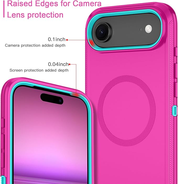 for iPhone Air Case/iPhone 17 Air Case [Compatible with MagSafe] Shockproof 3-Layer Full Body Protection [Without Screen Protector] Rugged Heavy Duty Cover for Apple iPhone Air,Rose Red/Green