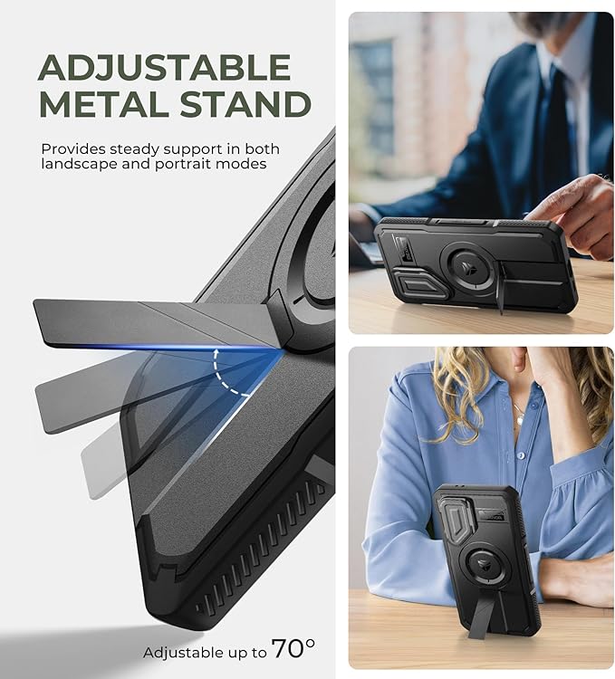 Dexnor for Samsung Galaxy S24 FE Case with Camera Cover & Adjustable Kickstand & Built-in Screen Protector, Magnetic Rugged Shockproof Bumper Cases Heavy-Duty Magnetic Protective Cover,Black