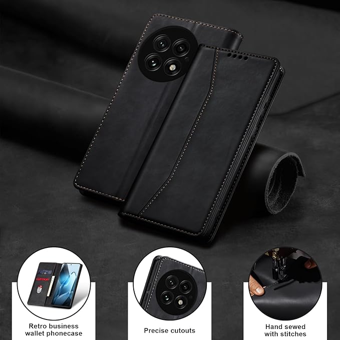 Jasonyu Flip Wallet Case for OnePlus 13 5G,Leather Magnetic Folio Cover with Card Holder,Kickstand - TPU Shockproof Durable Protective Phone Case,Black