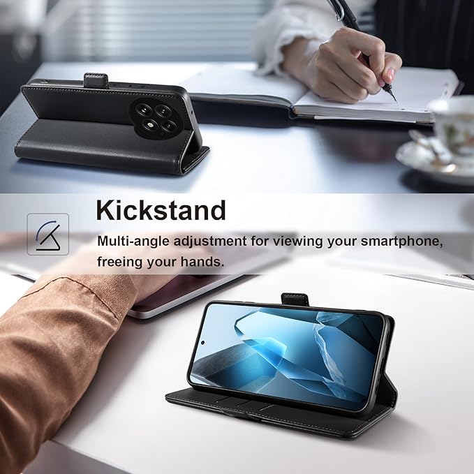 Wallet Flip Case for OnePlus 13 5G - [RFID Blocking] Luxury PU Leather Card Holder Magnetic Phone Cover with Kickstand,Shockproof Protective Case,Black