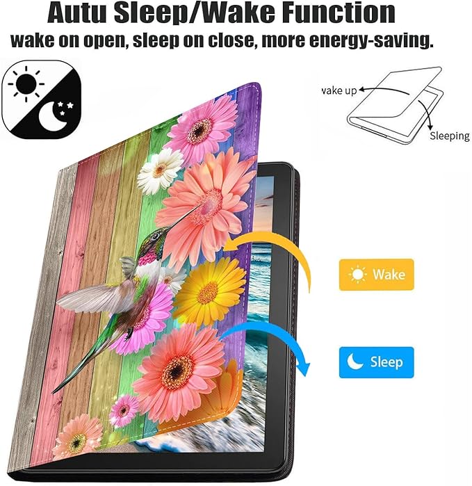 Case for Samsung Galaxy Tab A7 10.4 inch 2022/2020 (SM-T500/T503/T505/T507/T509), Premium PU Leather Stand Folio Cover with Auto Sleep/Wake, Colorful Daisy Flower and Hummingbird