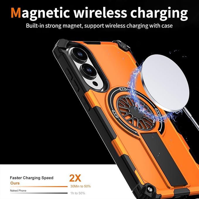 Magnetic Case for Galaxy S25 Edge, [Compatible with Mag-Safe] Shockproof Protective Cover Case for Samsung Galaxy S25 Edge Orange