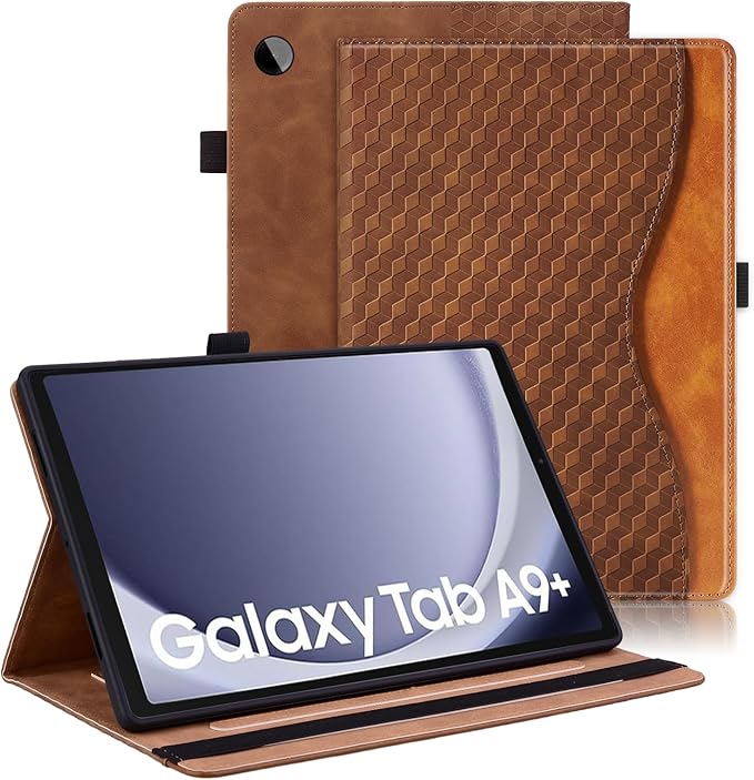Case for Samsung Galaxy Tab A9 Plus 11 Inch Cover 2023 PU Leather Cover Multi-Angle Viewing Stand with Card Pocket for Galaxy Tab A9 Plus Case,Brown