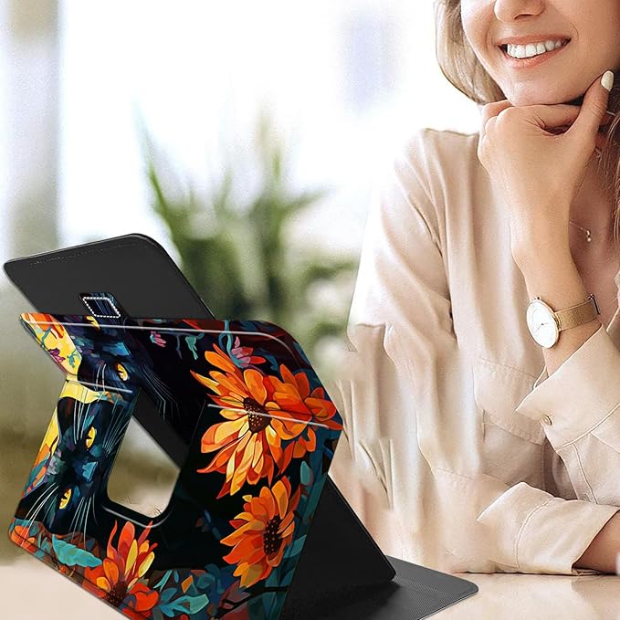 for Lenovo Tab M9 Case,9 inch Tablet Cover, Magnetic Closure Travel Portable Protective Case with 360 Degree Rotating Stand for Lenovo Tab M9 TB-310FU 2023-Flower and Cats