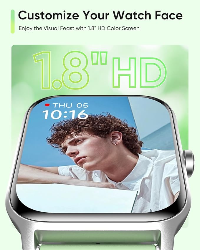 Fitpolo Smart Watch for Men Women Android, Alexa Built-in [1.8" HD Screen] IP68 Waterproof Fitness Watch Bluetooth Call for Android & iPhone with Heart Rate/Sleep/SpO2 Monitor - Green