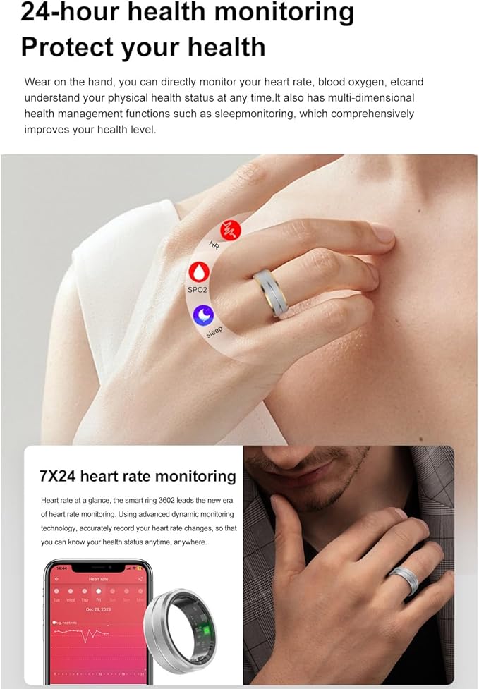 Smart Ring Fitness Tracker for Men and Women, Heart Rate & Blood Oxygen Monitor & Sleep Monitoring, Remote Selfie Control Ring, Waterproof Wearable Smart Rings (9)