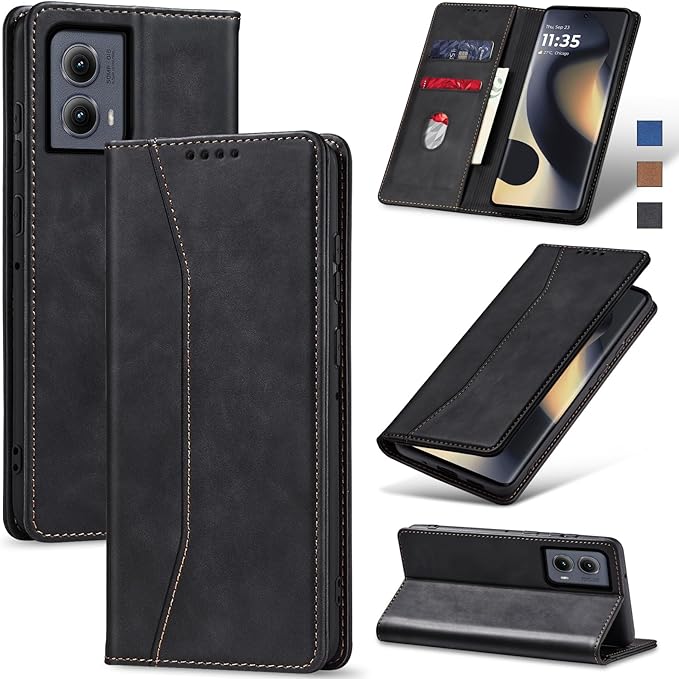Jasonyu Flip Wallet Case for Motorola Edge (2024) 5G,Leather Magnetic Folio Cover with Card Holder,Kickstand - TPU Shockproof Durable Protective Phone Case,Black