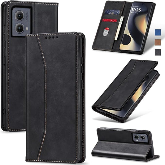 Jasonyu Flip Wallet Case for Motorola Edge (2024) 5G,Leather Magnetic Folio Cover with Card Holder,Kickstand - TPU Shockproof Durable Protective Phone Case,Black