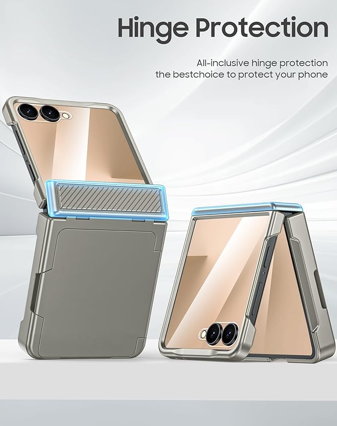 for Samsung Galaxy Z Flip 7 Case Wallet RFID Card Holder&Hinge Protection&HD Screen Protector, Full Body Shockproof Cover for Galaxy Z Flip 7(Natural Titanium)