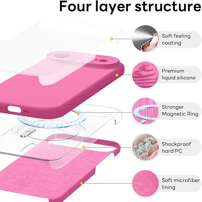 Vooii Magnetic Compatible with iPhone Air Case (Compatible with Magsafe) (Upgraded Camera Protection) Liquid Silicone Shockproof Full Body Protective Phone Cover for Women Men, Pitaya, 6.5"