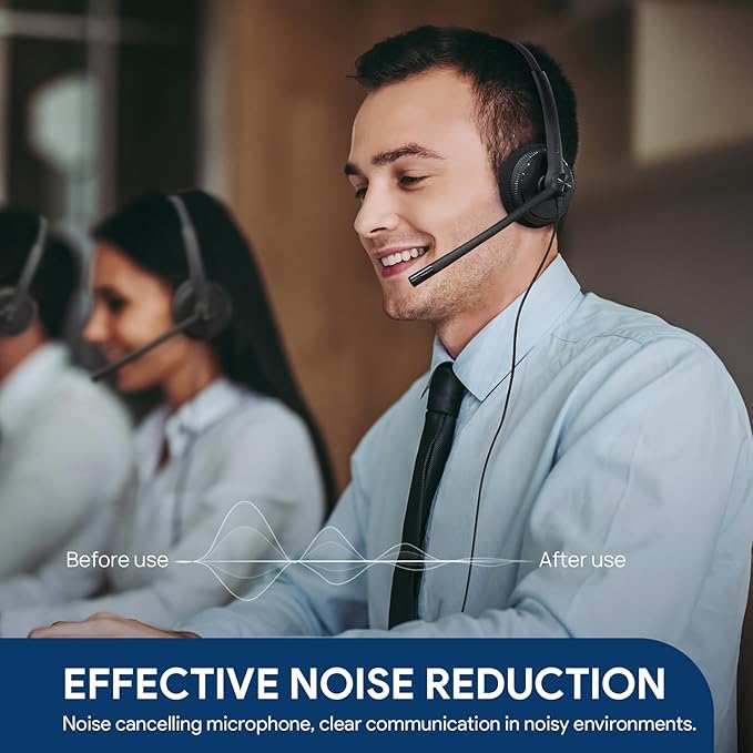 Yealink UH34 USB Headset with Mic, Single Ear Wired Headphones with Noise Cancelling Microphones, Professional Work Headphones VoIP Phone Computer Call Center Office,Ultra Light Mono