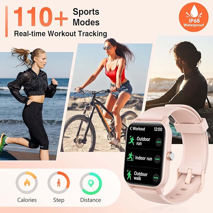 Smart Watch for Women Men, Smartwatch 1.8'' Alexa Fitness Tracker IP68 Waterproof Smart Watches for Women Compatible for Android & iOS with Bluetooth Calls, IP68 Heart Rate/Sleep/SpO2 Monitor, 110+