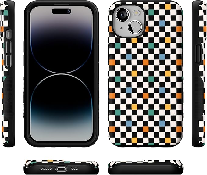 Casely iPhone 14 Case | Old Skool | Retro Checkerboard | Compatible with MagSafe | Bold Protective Design