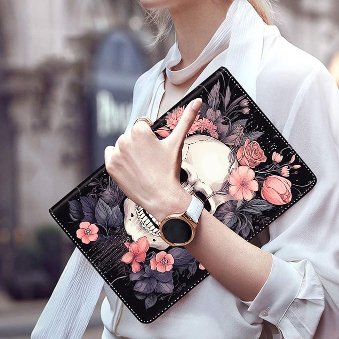 Case for Galaxy Tab A9 Plus ， Auto Sleep/Wake Multi-Angle Viewing Slim Folio Stand Cover for Samsung Galaxy Tab A9+/A9 Plus 11 Inch 2023 (SM-X210/X216/X218), Skull Flower