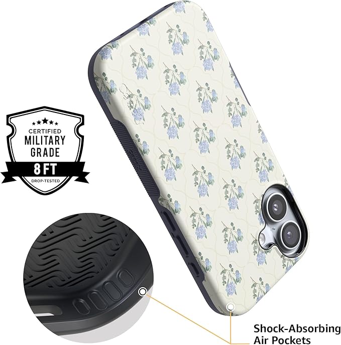 Casely iPhone 17 Case | Vintage Garden | Blue Hydrangea | Compatible with MagSafe | Bold Protective Design