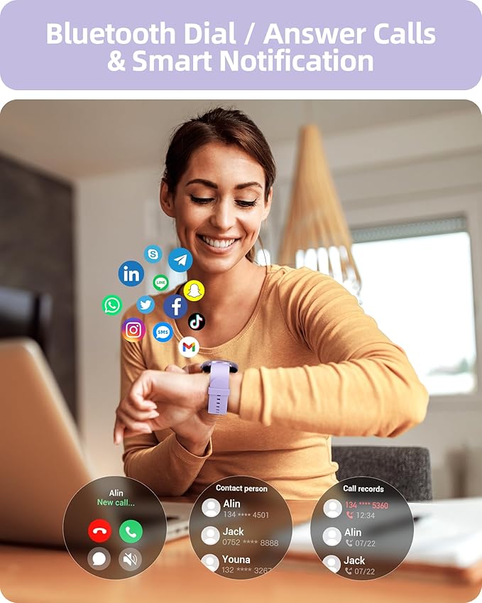 Parsonver Smart Watch(Answer/Make Calls), Smartwatch for Women Men IP68 Waterproof, 100+ Sport Modes Fitness Activity Tracker, Heart Rate/Sleep/Steps Monitor, Fitness Watch for Android iPhone, Purple