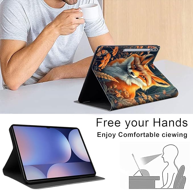 Case for Samsung Galaxy Tab S10 Ultra/Galaxy Tab S9/S8 Ultra 14.6-Inch, Slim PU Leather Stand Cover with Auto Wake/Sleep, Multi-Angle Viewing & Shockproof, Fox Flowers