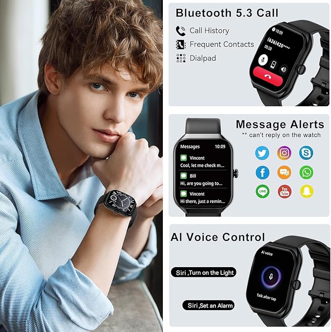 Smart Watch for iOS and Android Phones,2025 HD 2.01" Screen Smart Watches for Women Men,1ATM Waterproof,112+ Sports Modes Fitness Activity Tracker,Heart Rate Sleep Monitor Steps Calories Counter,Black