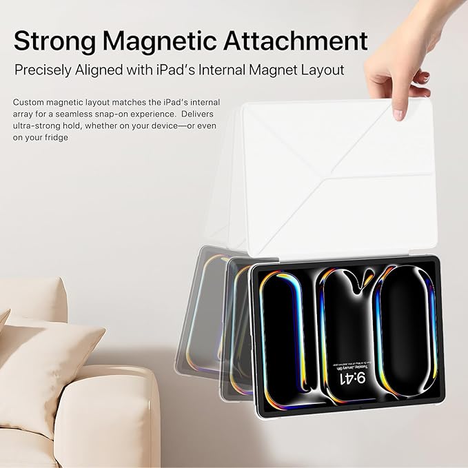 for iPad Pro 11 Inch Case M4 2024, Slim Powerful Magnetic Attachment Full Corner Protective iPad Case with Auto Wake/Sleep and Hidden Pencil Holder (Ivory White, iPad pro 11 inch)