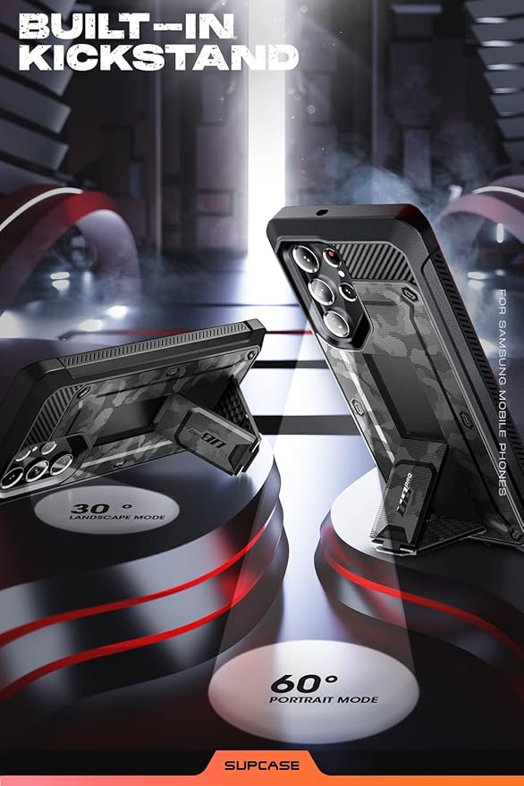 SUPCASE for Samsung Galaxy S22 Ultra Case with Stand, [Unicorn Beetle Pro] [2 Front Frames] [Built-in Screen Protector & Belt-Clip] Military-Grade Protection Phone Case for Galaxy S22 Ultra, CamoGray