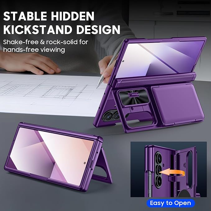 for Samsung Galaxy Z Fold 7 Case Wallet RFID [Cards Holder][Camera Cover][Kickstand] Full Body Shockproof Silicone Protective Phone Case for Galaxy Z Fold 7 Case(Purple)