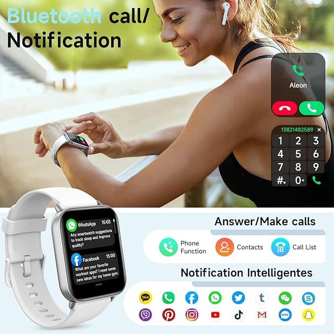 Smart Watches for Women Android & iPhone, Alexa Built-in, 1.85" Fitness Tracker with Answer/Make Calls, IP68 Waterproof Fitness Watch,Heart Rate, Sleep, SpO2 Monitor,Pedometer, White