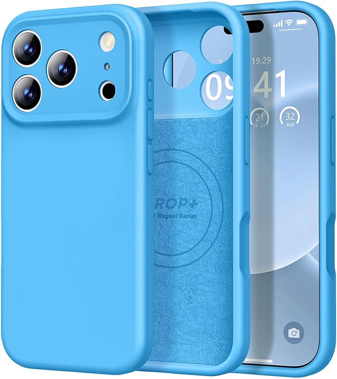 Vooii Magnetic Compatible with iPhone 17 Pro Max Case (Compatible with Magsafe) (Upgraded Camera Protection) Liquid Silicone Shockproof Full Body Protective Phone Cover for Women Men, Blue, 6.9”