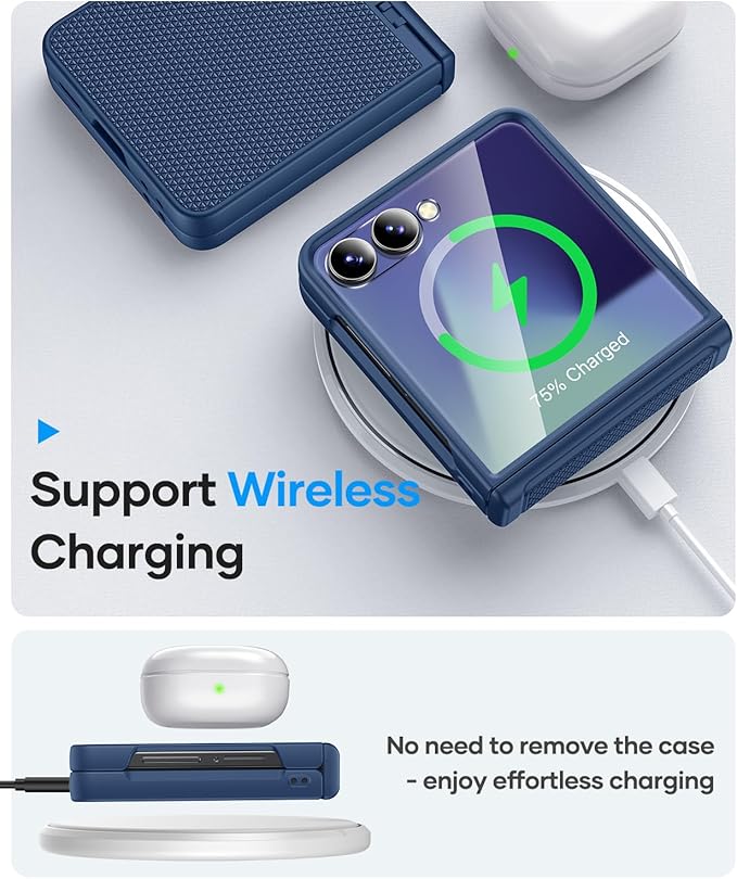 Vihibii for Samsung Galaxy Z Flip 7 Case Slim with Rugged Hinge Protection & Outer Screen Protector & Non-Slip Texture, Durable Shockproof Protective Cover Phone Case for Galaxy Z Flip 7 5G 2025, Blue