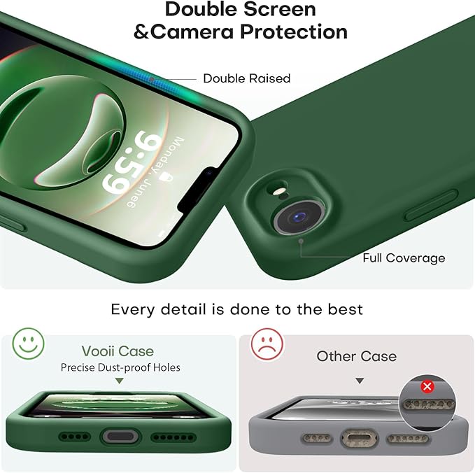 Vooii Compatible with iPhone 16e Case, Liquid Silicone Upgrade [Camera Protection] [Soft Anti-Scratch Microfiber Lining] Shockproof Phone Case for iPhone 16e 6.1 inch - Green