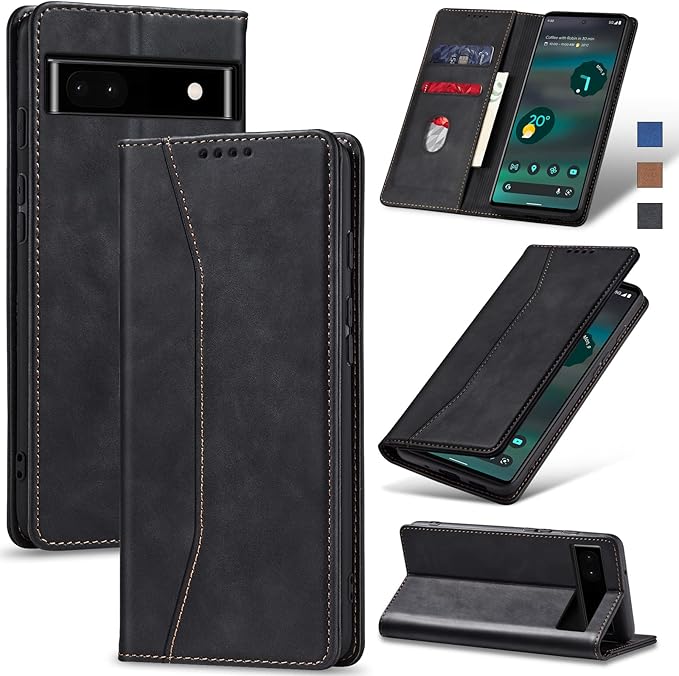 Jasonyu Flip Wallet Case for Google Pixel 6A 5G,Leather Magnetic Folio Cover with Card Holder,Kickstand - TPU Shockproof Durable Protective Phone Case,Black