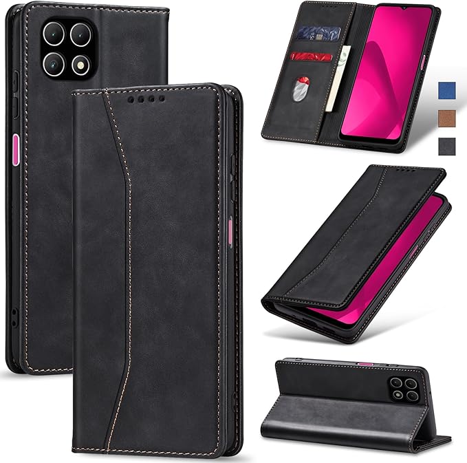 Jasonyu Flip Wallet Case for T-Mobile Revvl 7,Leather Magnetic Folio Cover with Card Holder,Kickstand - TPU Shockproof Durable Protective Phone Case,Black