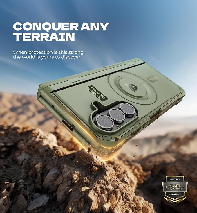 Dexnor Magnetic for Samsung Galaxy Z Fold 7 Case with Dual Kickstands & Front Screen Protector & Hinge Protection, Compatible with MagSafe, Full-Body Rugged Protective Cover Bumper Cases,Army Green