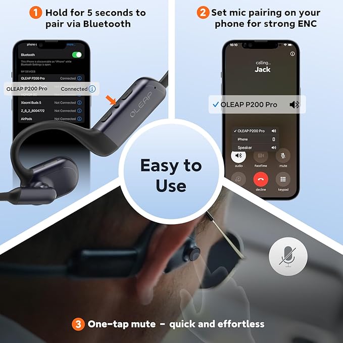 Pilot P200b Pro Wireless Headset with Mic for Work,50dB AI Noise Cancelling Microphone Headphones for Call,Bluetooth 5.3 Open Ear Headphones with USB-A Dongle for Office,Meeting,WFH,PC & Phone