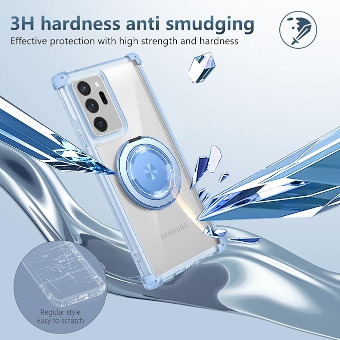for Samsung Galaxy Note 20 Ultra Case Magnetic Compatible with MagSafe,with 1 Tempered Glass Screen Protector,Built-in 360°Kickstand Ring Military Grade Shockproof Heavy Duty Protection Blue
