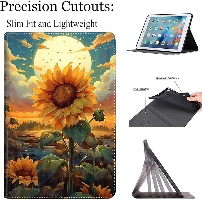 Case for Galaxy Tab A9 Plus ， Auto Sleep/Wake Multi-Angle Viewing Slim Folio Stand Cover for Samsung Galaxy Tab A9+/A9 Plus 11 Inch 2023 (SM-X210/X216/X218), Sunflower Painting Petals