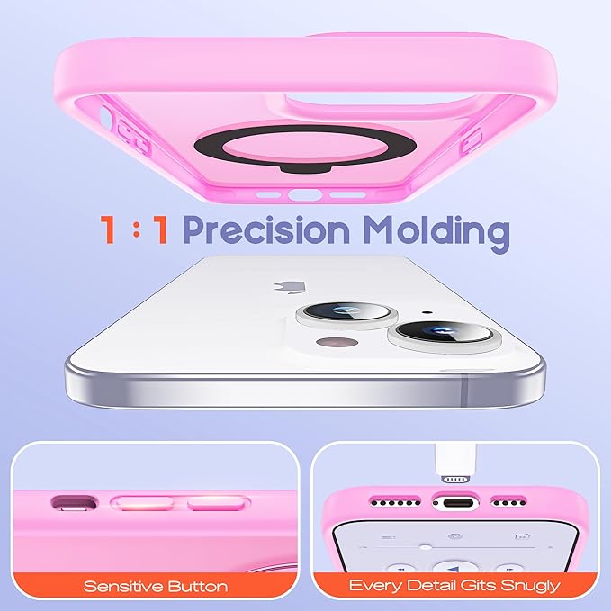 Designed for iPhone 16 Pro Max Case with Magnetic Ring Stand [Compatible with Mag-Safe] [Military Drop Protection] Shockproof Translucent Phone Cover 6.9" for Women Men,Pink