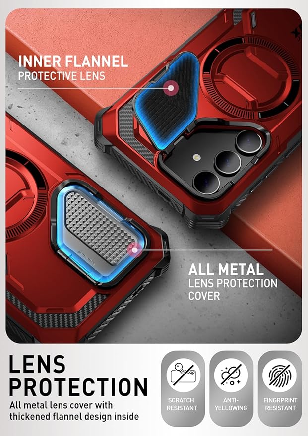 i-Blason for Samsung Galaxy S24 Case with Camera Cover Stand, [Compatible with MagSafe] [Built-in Screen Protector], Anti-Fall Magnetic Phone Case for Samsung Galaxy S24 6.2", Ruddy