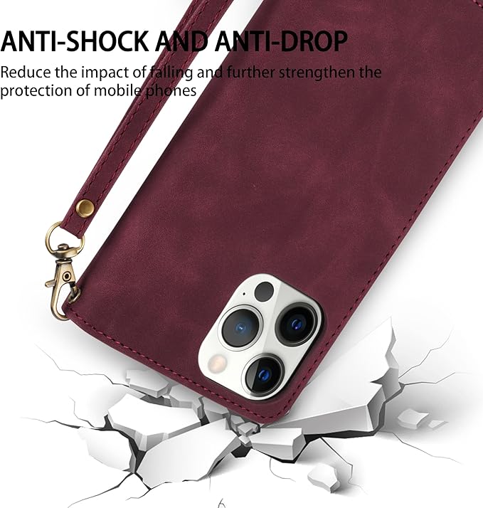 ZZXX for iPhone 12 Pro Max Wallet Case with Card Slot Premium Soft PU Leather Zipper Flip Folio Wallet with Wrist Strap Kickstand Protective for iPhone 12 Pro Max Case Wallet(Wine Red 6.7 inch)