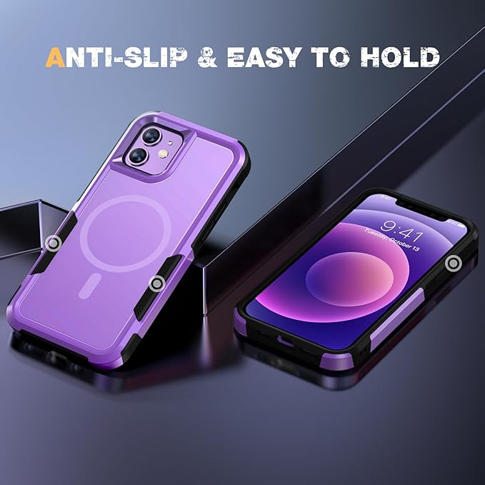 Diaclara Magnetic for iPhone 12 Case/iPhone 12 Pro Case, [with Privacy Screen Protector] [Anti Spy] [Military Grade Drop Protection] Heavy Duty Full-Body Shockproof Phone Case, Purple