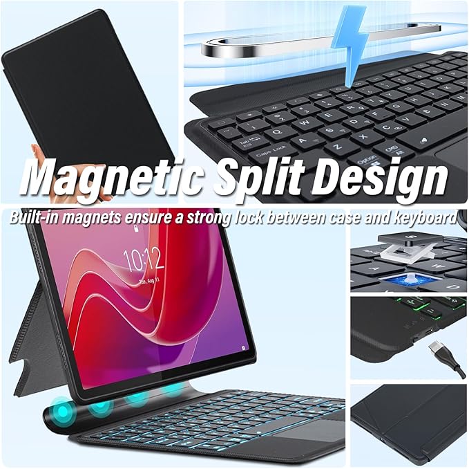 Backlit Touchpad Keyboard Case for Lenovo Tab M11 2024 11 Inch, Backlight Multi-Angle Kickstand,Portrait/Landscape Stand Detachable Magnetic Cover Case for Lenovo Tab M11 11” 2024(TB330FU/TB330XU)