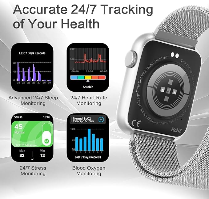 2025 Smart Watches Blood Pressure, 1.9" AMOLED Display with Bluetooth Call, Smartwatch with Da GPT AI/AI Watch Face, 24/7 Heart Rate Stress Sleep Monitor, IP68 Waterproof, Compatible with Android iOS